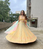 Yellow Dola Silk Lehenga Choli with Multi Color Thread & Sequin Embroidery Work