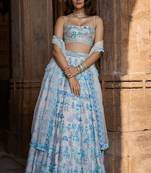 Sky Blue Faux Georgette Lehenga Choli with Sequins & Thread Embroidery Work