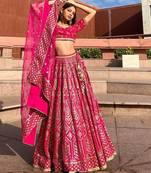 PINK Malai Satin Silk Lehenga Choli with Zari & Dori Embroidery Work and Net Dupatta