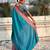 Teal contrast woven zari floral border & pallu work  silk blend  