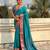Teal contrast woven zari floral border & pallu work  silk blend  