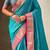 Teal contrast woven zari floral border & pallu work  silk blend  