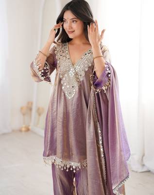 Purple color fendy crush mirror and coding embroidery heavy ceremonial attire 3