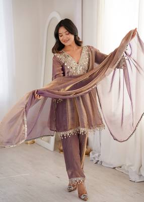 Purple color fendy crush mirror and coding embroidery heavy ceremonial attire 5