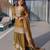 Gold color fendy chiffon fabric jari and sequance embroidery work heavy ceremonial attire
