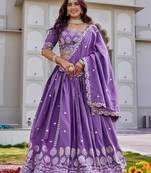 Purple Color Embroidery Sequence Work  Silk Lahenga Choli Set