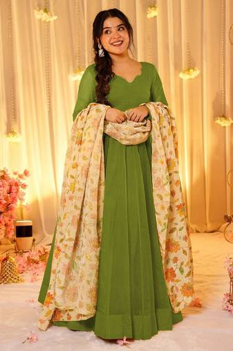 Green color sophisticated soft silk gown with stylish dupatta