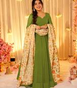 Green color sophisticated soft silk gown with stylish dupatta