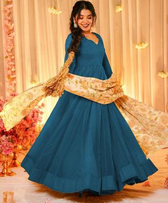 Blue color sophisticated soft silk gown with stylish dupatta 2