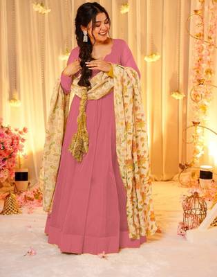 Pink color sophisticated soft silk gown with stylish dupatta 3