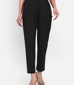 black cotton high waist trousers for women with side pocket