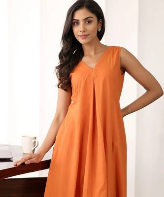Orange color beautiful solid blended cotton top bottom set 3