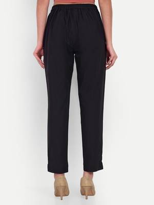 black cotton high waist trousers for women with side pocket 2