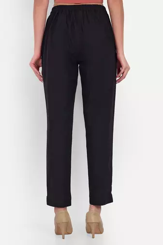 black cotton high waist trousers for women with side pocket