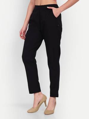 black cotton high waist trousers for women with side pocket 3