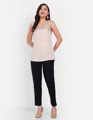 black cotton high waist trousers for women with side pocket 4