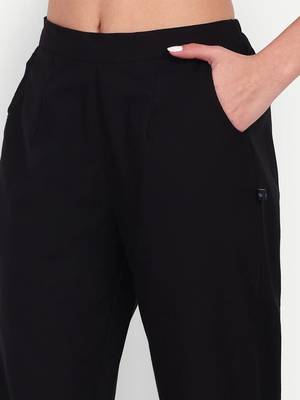 black cotton high waist trousers for women with side pocket 5
