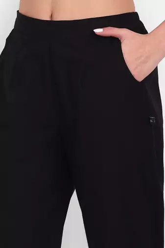 black cotton high waist trousers for women with side pocket
