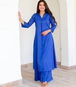 Blue color beautiful solid designer blended cotton top bottom set