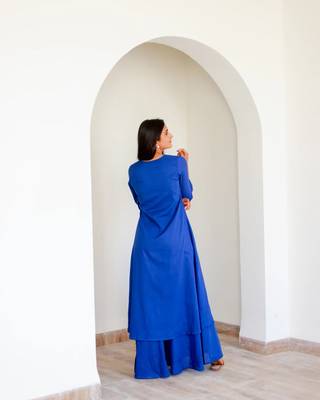 Blue color beautiful solid blended cotton top bottom set 2