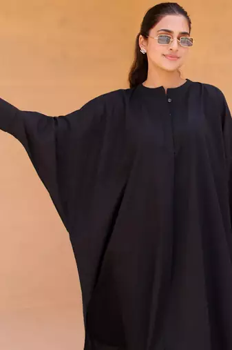 Black color beautiful solid blended cotton top bottom set