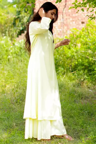 Off white color beautiful solid designer blended cotton top bottom set