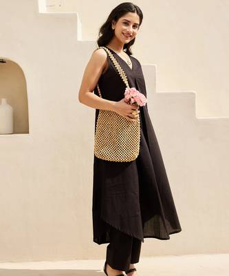 Black color beautiful solid blended cotton top bottom set 4