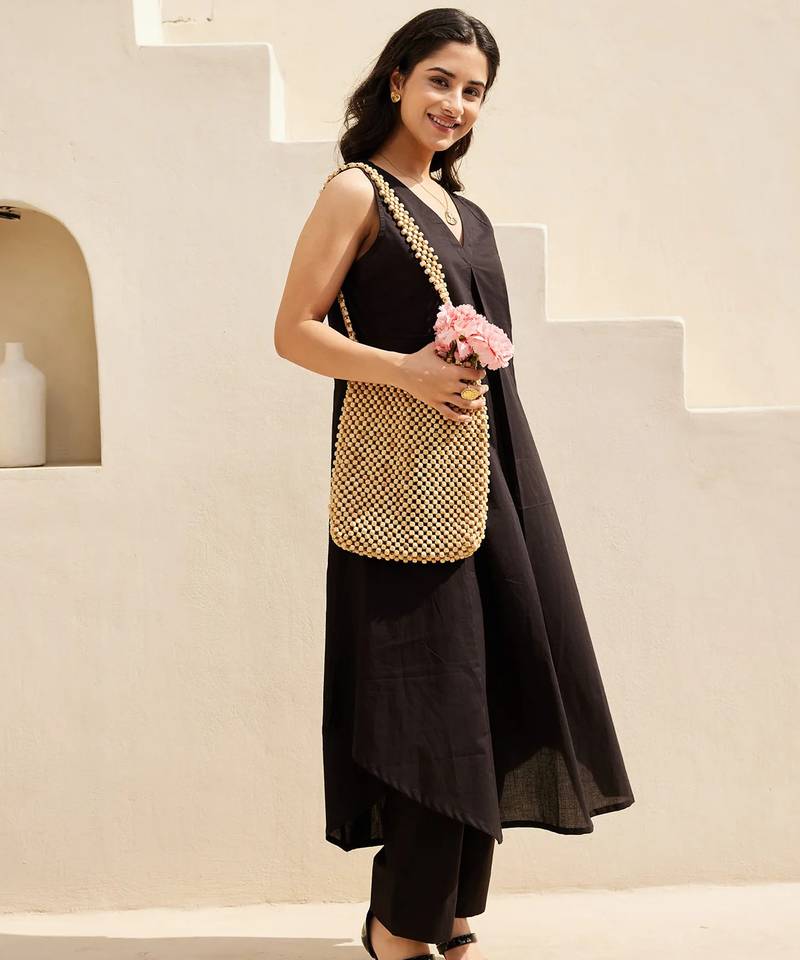 Black color beautiful solid designer blended cotton top bottom set