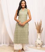 Pista color cotton fabric designer printed stylish long kurti