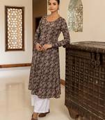 Brown color cotton fabric designer printed stylish long kurti