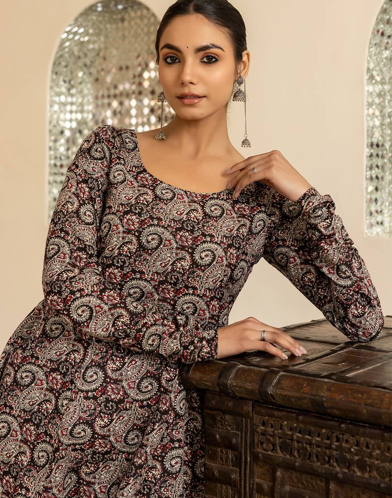 Brown color cotton fabric designer printed stylish long kurti