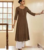 Brown color cotton fabric designer printed stylish long kurti