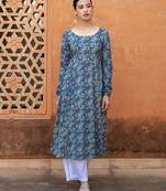 Blue color cotton fabric designer printed stylish long kurti