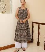 Brown color cotton fabric designer printed stylish long kurti