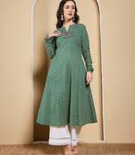 Green color cotton fabric designer printed stylish long kurti