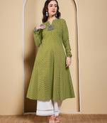 Mahendi color cotton fabric designer printed stylish long kurti