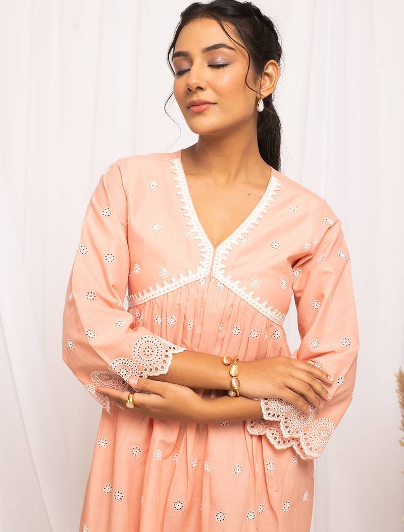 Peach color smart and ethnic kurti for trendy stylish looks