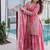 Peach zari & sequins embroidered work stitched kurta sharara with dupatta set for women