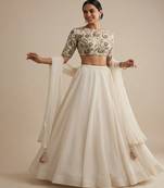 Ivory Printed Crepe Lehenga Set