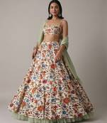 Ivory Floral Printed Crepe Lehenga Set