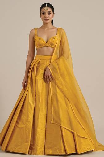 Mustard Yellow Silk Lehenga Set