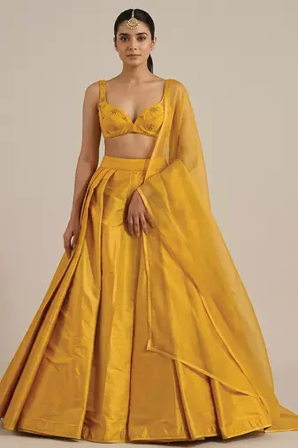 Mustard Yellow Silk Lehenga Set