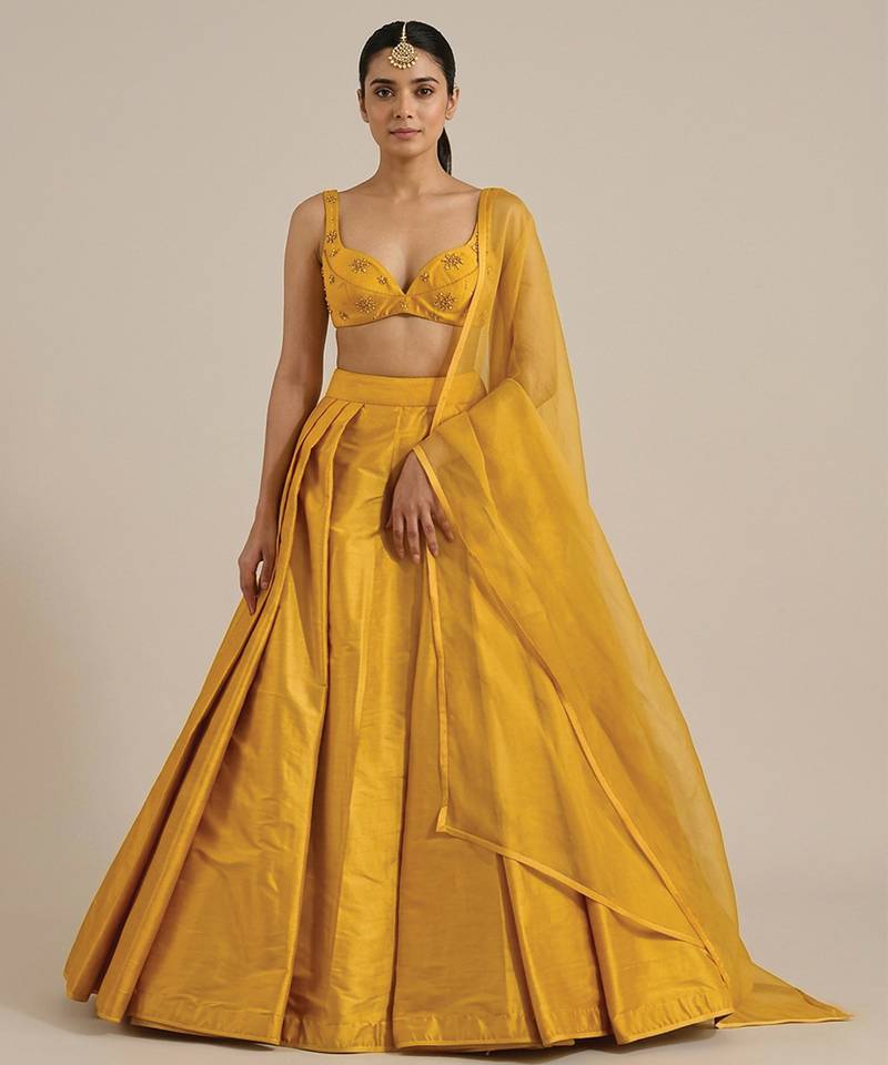 Mustard Yellow Silk Lehenga Set