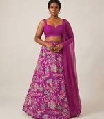 Magenta Pink Printed Crepe Lehenga Set