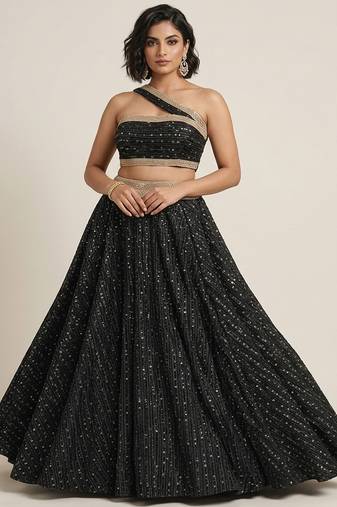 Black Sequin Embellished Shimmer Lehenga Set
