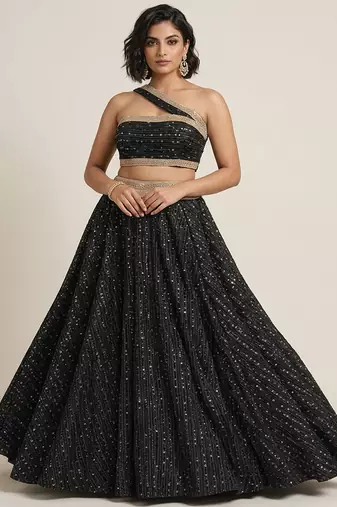 Black Sequin Embellished Shimmer Lehenga Set