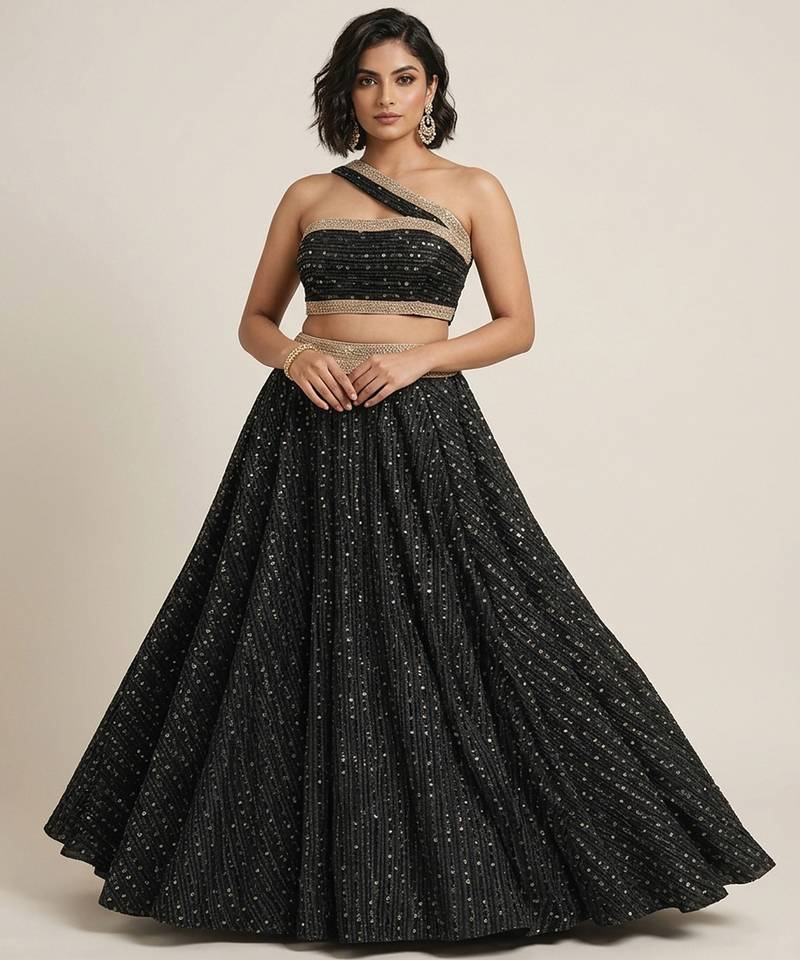 Black Sequin Embellished Shimmer Lehenga Set