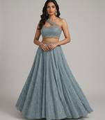 Dusty Blue Sequin Embellished Shimmer Lehenga Set