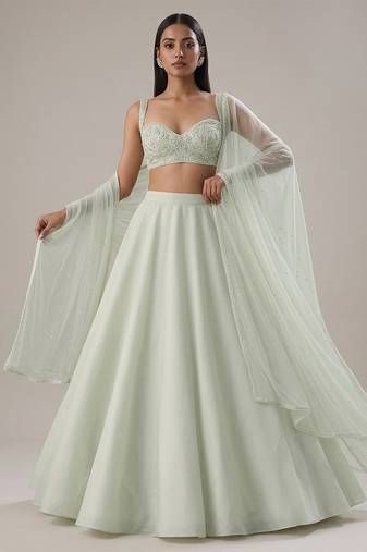 Pastel Mint Green Polyblend Lehenga Set