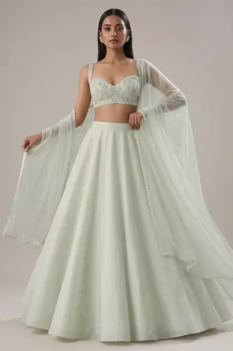 Pastel Mint Green Polyblend Lehenga Set